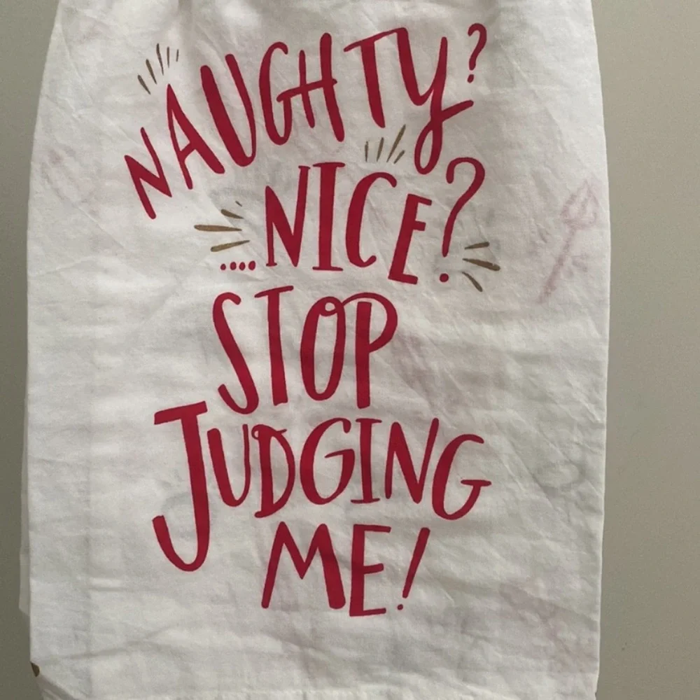 NWT Primitives by Kathy Christmas Dish Towel Naughty Nice Funny.
